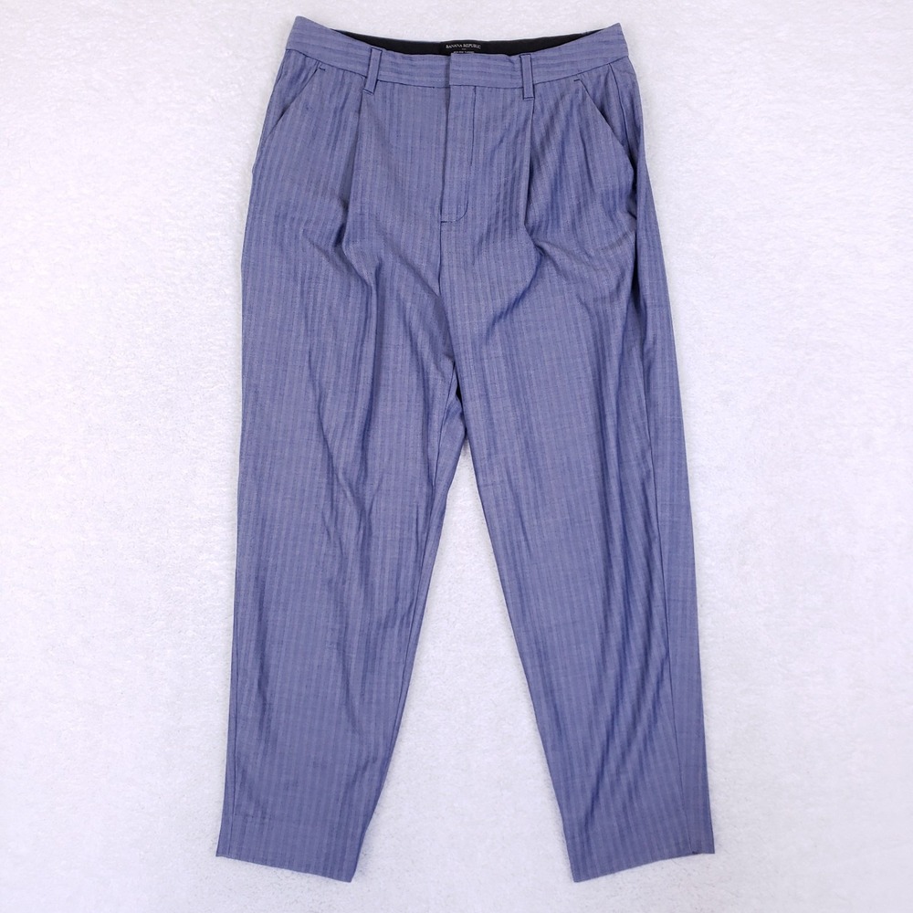 Banana Republic High-Rise Tapered Pants Blue Pinstripe Size 8 Tailored Minimalis